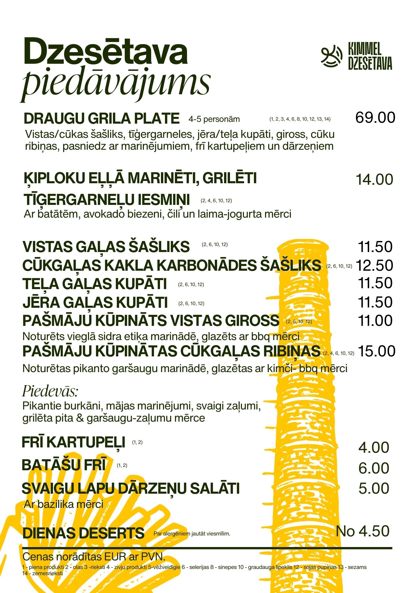 Kimmel Kvartāls Dzesētava Menu