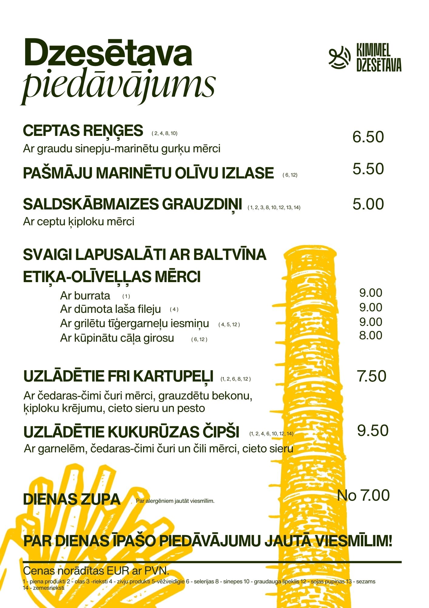 Kimmel Kvartāls Dzesētava Menu