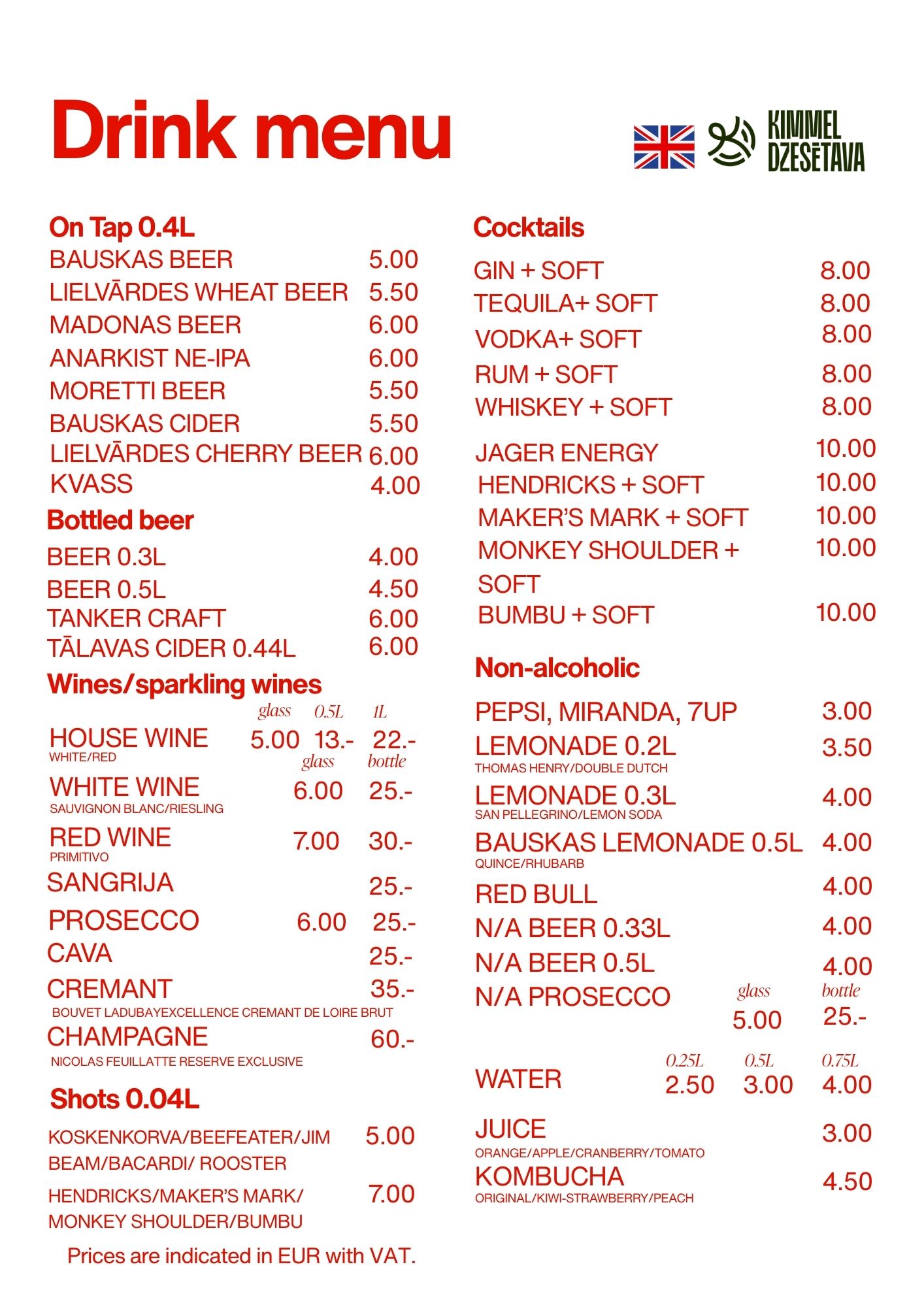 Kimmel Kvartāls Dzesētava Menu