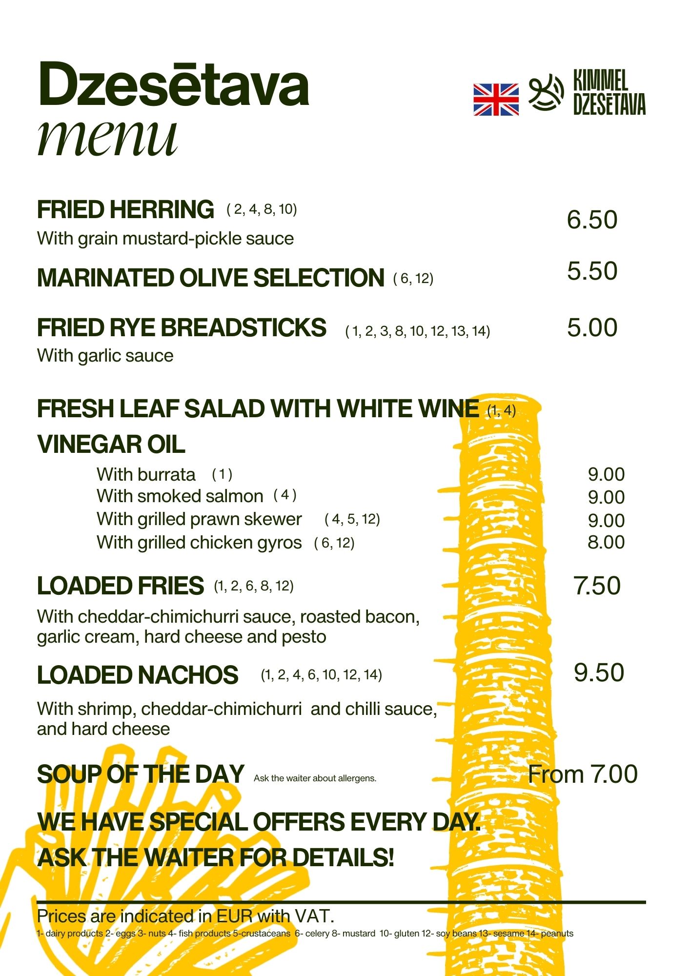 Kimmel Kvartāls Dzesētava Menu